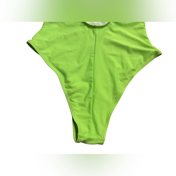 Simple but sexy neon green high cut cheeky fit one piece Y2K fit U back swimsuit - Picture 2 of 3